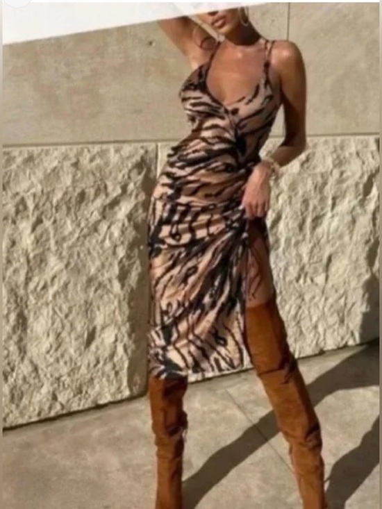 Zara Dresses & Skirts - Zara Animal-Print Slip Dress in Beige and Black